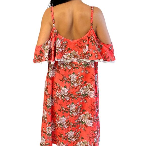 Orange Floral Off-shoulder Spring Dress - Picture 5 of 7